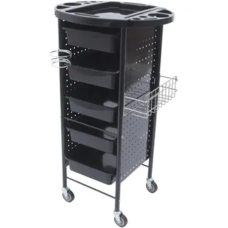 Friseurwagen, Schönheitswagen, Salon-Arbeitswagen mit Universalrädern, Korb und Föhnhalterung, mit 5 Großraumfächern