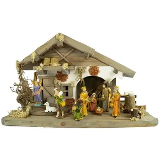 krippenursel Festliche Weihnachtskrippe Moorsbrunn mit LED inkl. 12-tlg. Figurensatz F 650-7