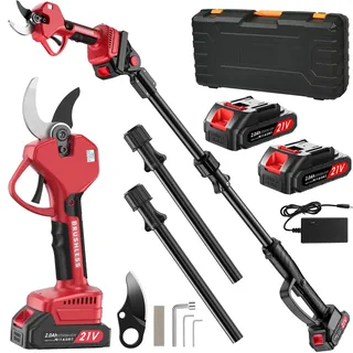 Akku Astschere Teleskop, 50mm 2-In-1 Elektrische Astschere Teleskopstiel mit 2* 2000mAh Batterien,LCD Display,Verlängerung 2.5m,6-10 Arbeitsstunden,Bürstenloser Motor für Baumbeschneidung Astschneider