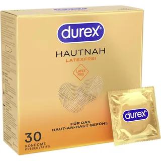 Durex Hautnah Latexfrei Kondome - Latexfreie Kondome aus Real-Feel-Material & mit anatomischer Easy-On-Form - Ohne Latex - 30er Pack (1 x 30 Stück)