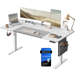 Songmics Höhenverstellbarer Schreibtisch 160 x 70 cm Wolkenweiß/Taubengrau