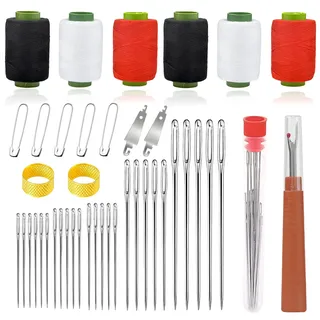 Alluring 42 Teiliges Nähnadeln Set mit Großem Öhr, Stahlnadeln Mit Einfädler Tragbares, Big Eye Steel Sewing Needles Kit mit Nähgarn und Fingerhut für Anfänger DIY Nähen, Quilten, Stickerei