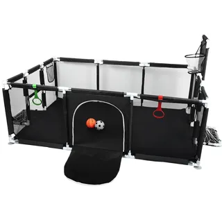 Laufgitter für Kinder mit Saugern, verbesserte Version 2025 Babygehege 300D Oxford-Gewebe, Aktivitätszentrum für Kinder, einfach zu montieren und zu reinigen-180 x 120 x 66 cm (schwarz)