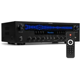 Audizio AV560EQ - 5.1 HiFi Verstärker mit Bluetooth, 390 Watt AV Receiver & Stereoanlage für Heimkino, TV & Musik - Verstärker HiFi Stereo mit Subwoofer-Out, USB, FM-Radio, 2X Mikrofon, Equalizer