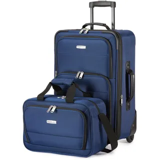 Amazon Basics 2-Teiliges Weichschalen-Koffer-Set, Erweiterbares Handgepäck (58 cm) und Tragetasche (25 cm), Leicht, 100% Polyester, Stapelbares Set, Marineblau