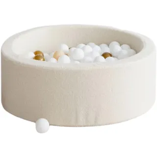 Kinder Bällebad 30cm hoch mit 200 Bällen - Rund Ø 90 cm - Cremefarbener Bouclé-Stoff