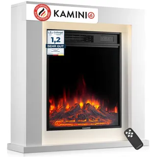 KAMINIO Elektrokamin MATTI, Elektrischer Kamin mit 3D-Flammeneffekt, Ambientelicht, Heizung 1800W weiß