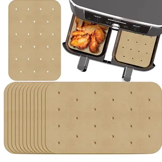 ZOKJSW 100 Stück Backpapier für Heißluftfritteuse Rechteckig,20.5x14cm Airfryer Backpapier für Ninja Food Dual Air Fryer,Kompatibel mit Ninja AF300EU AF400EU,Dual Zone Air Fryer Zubehör