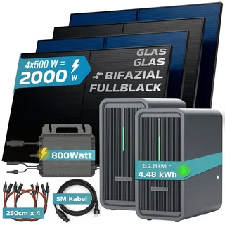 sunniva Balkonkraftwerk Bifazial 2000 W inkl. MARSTEK 2x B2500-D 4,48 kWh