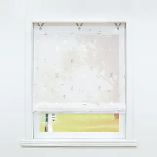 SCHOAL Raffrollo ohne Bohren Raffgardinen mit Ösen Gardinen Modern Ösenrollo Vorhänge Transparent BxH 80x130cm 1 Stück Weiß #2