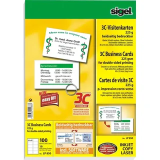 Sigel Visitenkarten LP850 satiniert weiß 225 g/qm, 100 St.