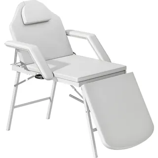 HOMCOM Mobile Massageliege 3 Zonen Klappbar Massagetisch Höhenverstellbar 82 cm Breit Massagebank mit Kopfstütze, Armlehne, Stahlfüßen Massagebett Kosmetikliege Weiß   Aosom