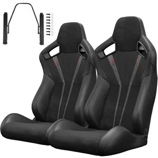 2 x Universal-Schalensitze, PVC-Leder, verstellbare Autositze mit Doppelschiebern (schwarze Sitze mit roter Naht) (schwarz 1)