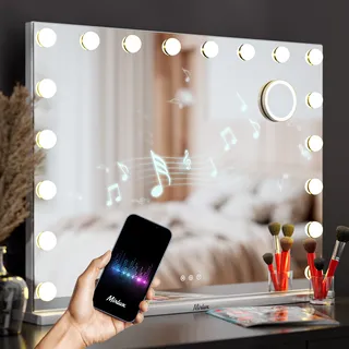 mirlux Hollywood Spiegel - Bluetooth-Lautsprecher - 80x60cm - Weiß