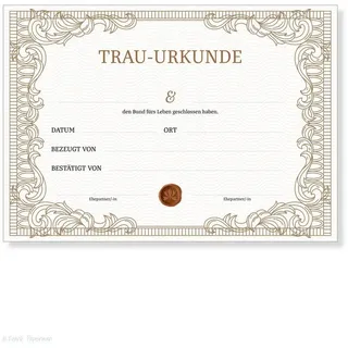 Frank Paperman Hochzeitskarte Urkunde Eheschließung, Urkunde Trauzeuge, klassisches Design, orginelle Hochzeitsgeschenke, Vordruck im DIN-A4-Format, Standesamt