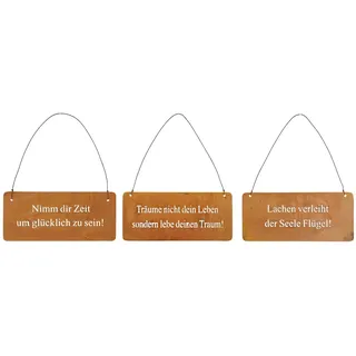 levandeo 3er Set Wandbilder Sprüche 18x8cm Schilder Aufhänger Garten-Deko Türschild Edelrost Braun Rost-Deko Wanddeko Außen