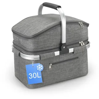 Nagoyuki 30L Einkaufskorb, Kühltasche, Faltbarer Kühlkorb, Doppellagige Einkaufstasche, Praktischer Einkaufskorb mit Gepolsterten Griffen, Ideal Für Reisen, Picknick, Einkaufen, Geschenk ()