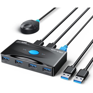 MT-VIKI 2 in 4 Out USB Switch 2PC USB 3.0 KVM Switch mit 2x1.5m USB 3.0 Kabeln Type-C Stromversorgung Desktop-Selektor für Tastatur Maus Drucker Scanner USB Sticks