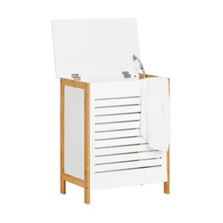 SoBuy Wäschekorb Wäschebox Wäschesammler Wäschetonne mit Deckel Weiß+Natur