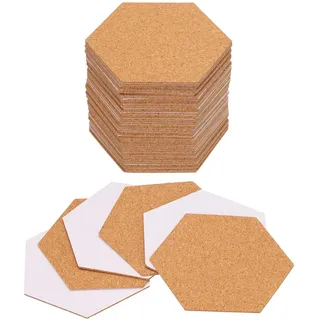 QUARKZMAN 50 Stück Selbstklebende Korkuntersetzer 87x100x1,5mm Korkplatte Korkplatten Korkmatte Kork Untersetzer Kork Selbstklebend für DIY Bastelarbeiten, Sechseck