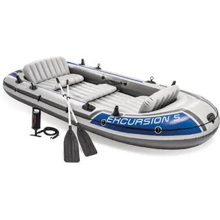 INTEX 68325EP Excursion 5 Schlauchboot Set: inklusive Deluxe 137.2 cm Bootsruder und Hochleistungspumpe - verstellbare Sitze mit Rückenlehne - Angelrutenhalter - 5 Personen - 598.7 kg Tragkraft