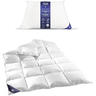 Welt der Träume 2 Stück Daunendecke 135x200 cm | 60% Daunen, Füllgewicht: 1600 Gramm | Baumwolle | Daunenbettdecke | weiß