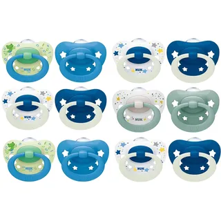 1. NUK Signature Schnuller Set Blau – Größe 1–3 (0–36 Monate) – 3x 4er Set – Silikon-Schnuller für Babys von 0–36 Monaten – Kiefergerecht & BPA-frei