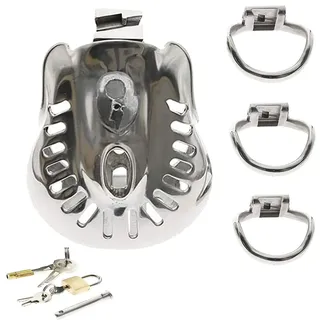 Atmungsaktiv Edelstahl Keuschheitsgürtel Herren Vollständig Geschlossen Peniskäfig Mann Extrem Keuschheitskäfig Penis Schloss Cock Cage Chastity Cage Erotik SM Sexspielzeug Für Männer,S,50mm