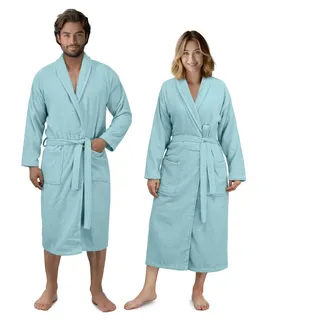 HOMELEVEL Bademantel Bademantel Frottee Damen Herren - Extra saugfähig - 100% Baumwolle 2XL, Baumwolle blau