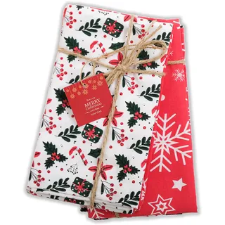 homy textiles Weihnachtliche Geschirrtücher für die Küche, Set aus 2 Baumwoll-Handtüchern, dekorative Küchentücher im Weihnachtsdesign