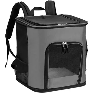 Navaris Rucksack für Hund Katze gepolstert - Hunderucksack Katzenrucksack mit Bauchgurt - 41x34,5x43cm Haustier Backpack faltbar - Traglast bis 12kg - Dunkelgrau