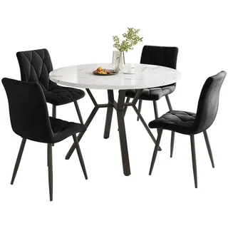 OKWISH Essgruppe 1 Esstisch und 4 Stühle, (Esstisch- und Stuhlset, 5-tlg., 1 Tisch mit 4 Stühlen), rundes Esstisch mit Marmormusterarbeitsplatte