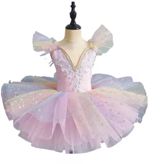 AYWTIUN Ballettkleidung mädchen Mädchen Ballettkleid Sieben Farben Kinder Pailletten Prinzessin Kleid Ballett Tutu Tanzkleidung Performance Tutu Röcke(Pink,140)