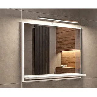 hajduk furniture Badspiegel mit Beleuchtung Weiß H:50 x B:60 cm - Bathroom Mirror - Badezimmer Spiegel Rechteckig mit Ablage und LED - Wandspiegel mit R... - Weiß