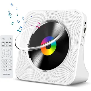 CD Player mit Bluetooth Gueray Tragbare CD Player Desktop Wandmontierbarer CD-Player Integrierte HiFi-Lautsprecher mit LCD-Display Home Audio Boombox FM-Radio USB Typ-c MP3-Musikplayer (Weiß)