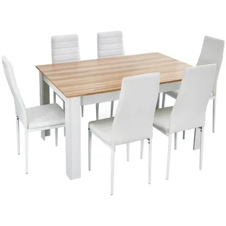 Mondeer Essgruppe Esszimmergruppe (Set, 7-tlg), mit 6 weiß Stühlen