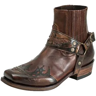 Hotberry Winterstiefel Herren Stiefeletten Retro Stickerei Cowboy Stiefel Westernstiefel Kurze Stiefel Fläche Rutschfest Herren Knöchel Stiefel Biker Boots mit Schnalle Motorradstiefel Winterstiefel - 43 EU