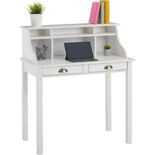 Idimex Sekretär Marlene mit 2 Schubladen und mit 6 Fächern, Weiß - praktischer Schreibtisch mit Stauraum aus Massivholz, Landhausstil