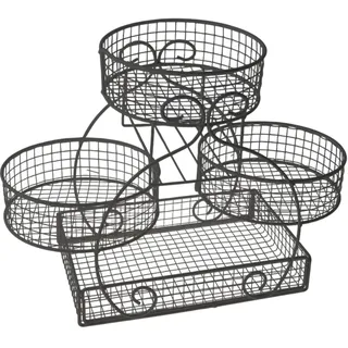 DimyFew Obst Etagere 4 Etagen Obstkorb für Küchenarbeitsplatte, Metall Obstschale Etagere Brotkorb mit 3 Ebenen, Obstständer Halter Obstregal mit Servierplatte für Buffets, Snacks, Gemüse, Stil d