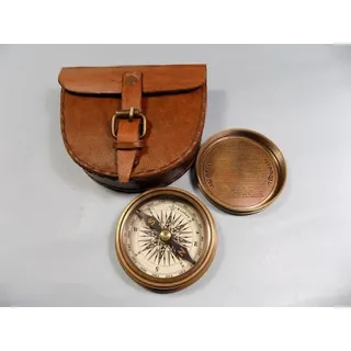 Authentischer Vintage-Stil Messing Taschenkompass mit Lederetui, rustikale Vintage-Heimdekoration, Geschenke