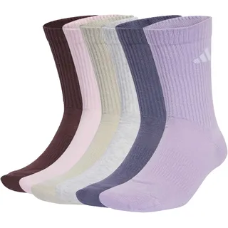 adidas Unisex CUSHIONED CREW SOCKS 6 PAIR PACK, Aurora Ruby/Preloved Violet/Powder Plum/Light Grey Heather, 10.5-12.5