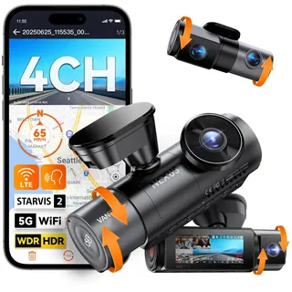 VANTRUE N5S 4 Kanal STARVIS 2 Dashcam Auto 2.7K+ 1080P+ 1080P+ 1440P Vorne Innen Hinten, HDR+ WDR Dash Cam 5G WLAN, Sprachsteuerung Dashcams, GPS, 24Std. Puffer Parkmodus, LTE Optional, Max 1TB