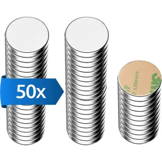 ECENCE Neodym Magnete 50 Stck. - runde Klebe-Magnete selbstklebend - 8x1mm - hochwertige - silber,