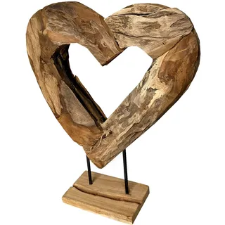 Deko AS GmbH Teakholz Herz Unikat Skulptur auf Ständer 47x37 cm hoch Vollholz Teak Dekoherz 43300-017