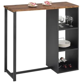 IDIMEX Bartisch PIAVA, schöner Stehtisch mit Regal, Moderne Küchentheke mit Metallgestell in schwarz, schöner Bartresen mit Flaschenhalterung, praktische Küchenbar in Wildeiche Optik