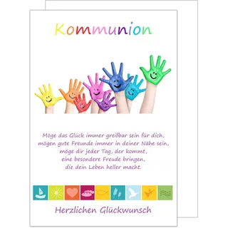 Edition Seidel Premium Glückwunschkarte zur Kommunion mit Umschlag. Kommunionskarte mit Spruch Grusskarte Karte bunte Hände Junge Mädchen (KO180 SW023)