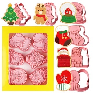 Leesgel Ausstechformen Weihnachten, 6 Stück 3D-Druckbare Weihnachts Keksausstecher Set – Weihnachtsmann/Handschuh/Rentier/Socke/Haus/Weihnachtsbaum, Backformchen Plätzchenformen Kinder Küche Zubehör