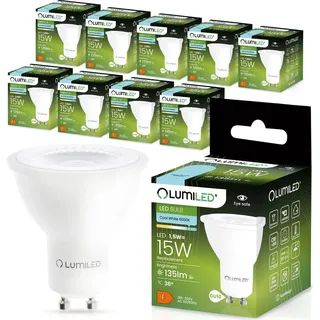 Lumiled GU10 LED Lampe 1,5W 135 Lm Leuchtmittel 6500K kaltweiß Strahler Spot, ersetzt 15W Halogenlampen 36° Reflektorlampen Reflektor 10 Stück Lampen