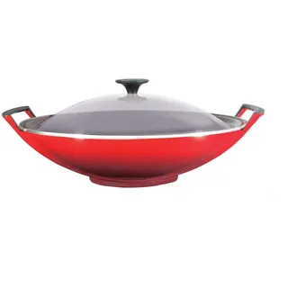 Le Creuset Wok mit Glasdeckel 36 cm, 4,5 L, Kirschrot,