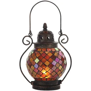 Lily's Home Dekorative Kerzenlaternen, Mosaikglas und Schmiedeeisen Teelichthalter für Innen- und Außenbereich, Hängelaterne Kerze Nicht im Lieferumfang enthalten Orange und Gold